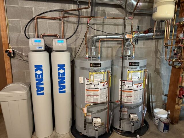 Professional installation of dual water heaters and Kenai water filtration system in Kalispell Montana